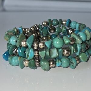 Turquoise and Silver Beaded Bracelet